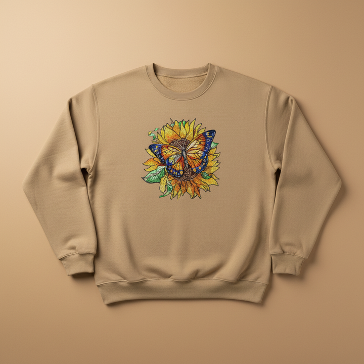 Sunflower Monarch Machine Embroidered Sweatshirt – Hand Finished in Dubai | EmbroMania
