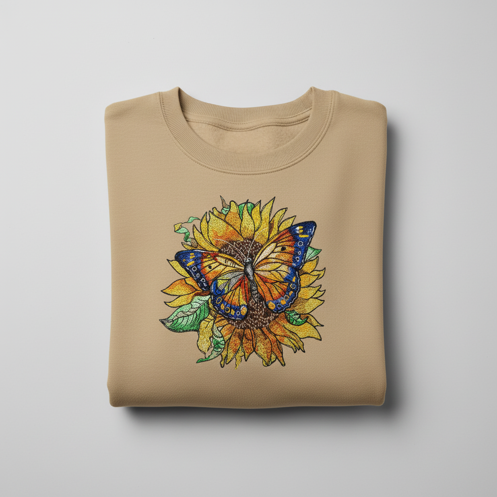 Sunflower Monarch Machine Embroidered Sweatshirt – Hand Finished in Dubai | EmbroMania