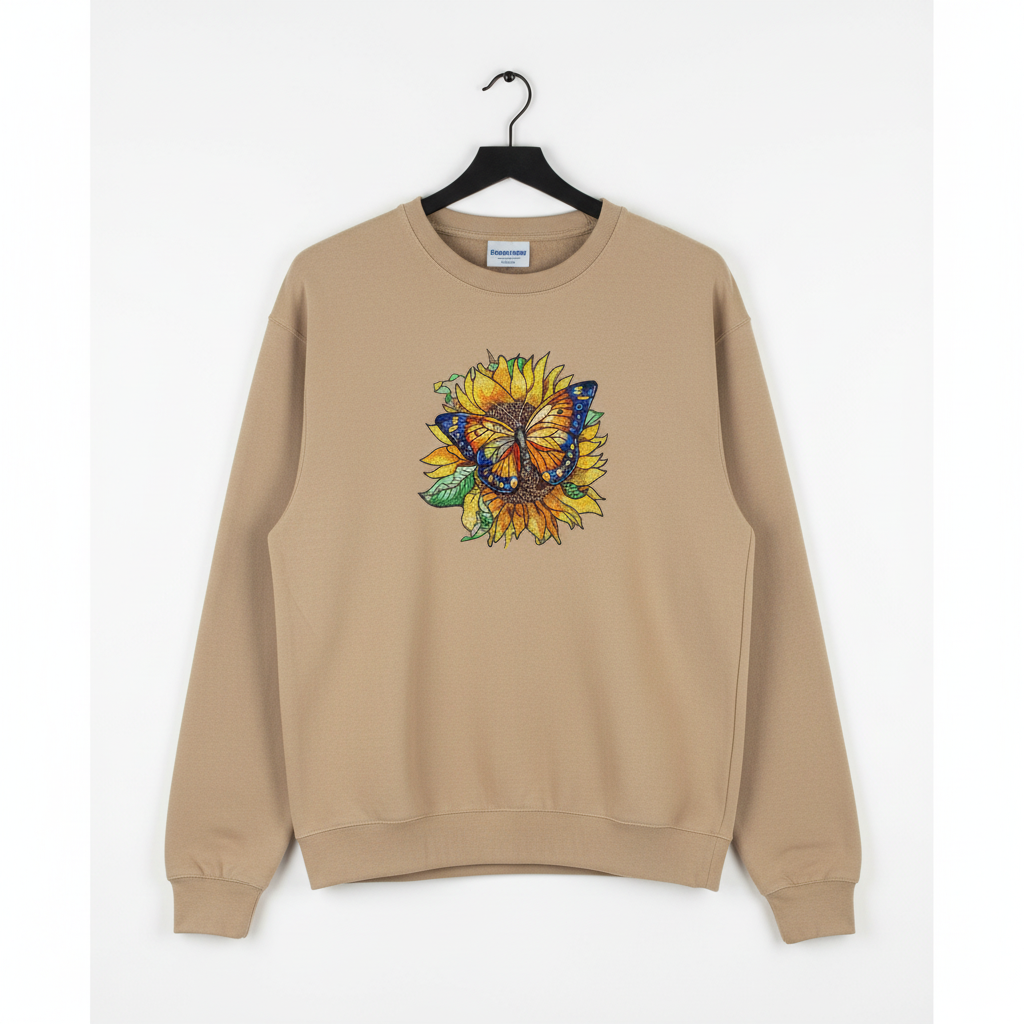 Sunflower Monarch Machine Embroidered Sweatshirt – Hand Finished in Dubai | EmbroMania