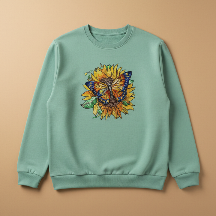 Sunflower Monarch Machine Embroidered Sweatshirt – Hand Finished in Dubai | EmbroMania