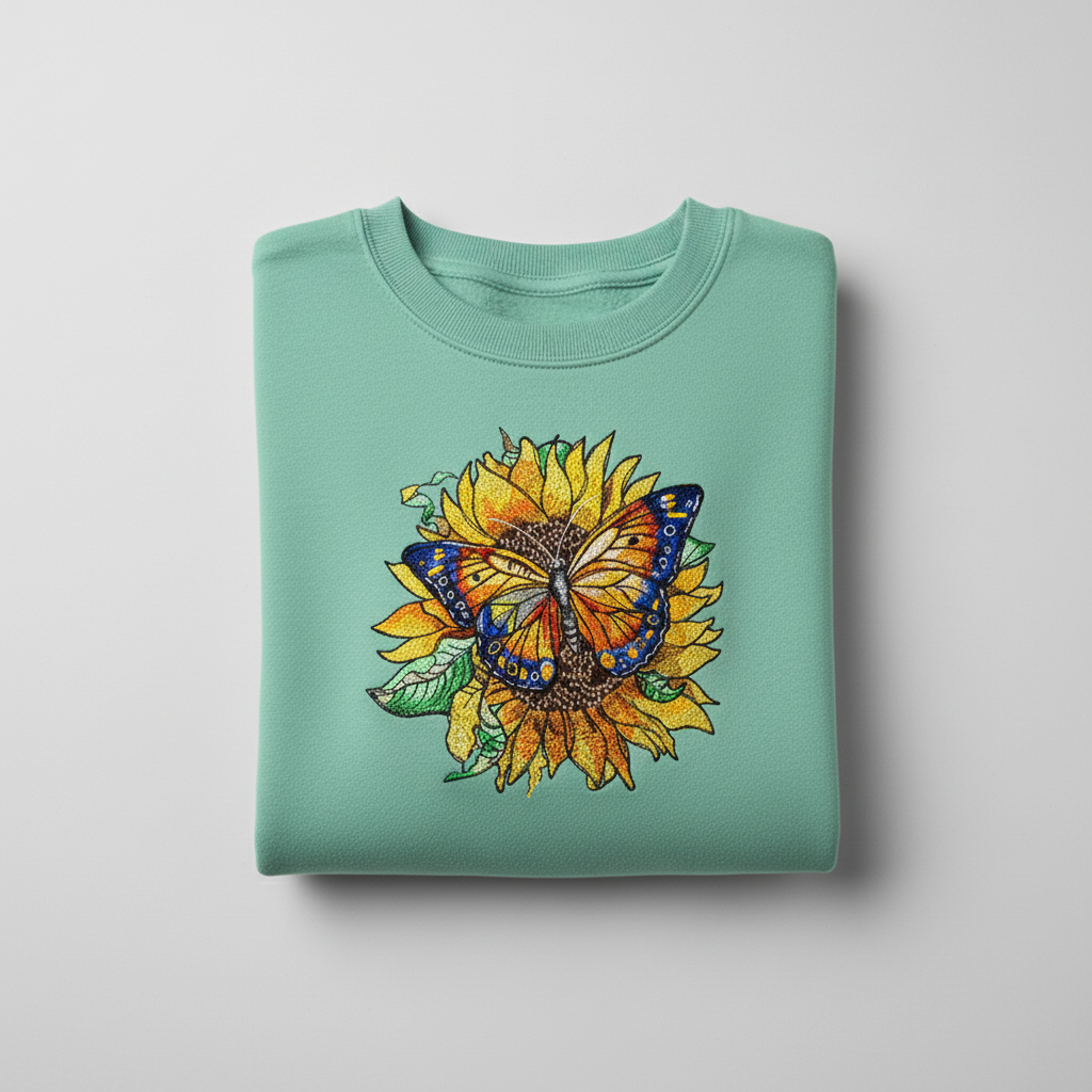 Sunflower Monarch Machine Embroidered Sweatshirt – Hand Finished in Dubai | EmbroMania