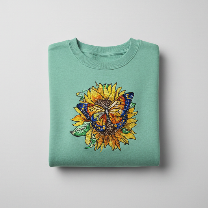 Sunflower Monarch Machine Embroidered Sweatshirt – Hand Finished in Dubai | EmbroMania
