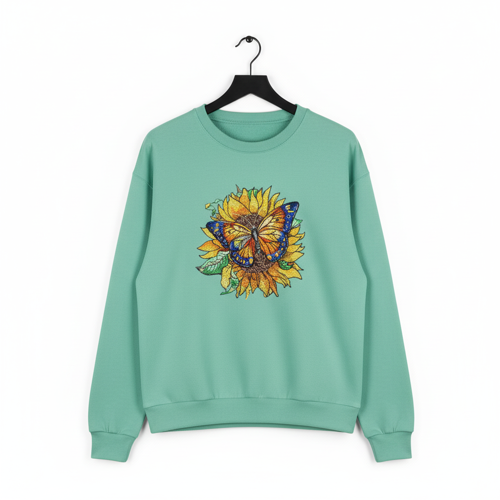 Sunflower Monarch Machine Embroidered Sweatshirt – Hand Finished in Dubai | EmbroMania