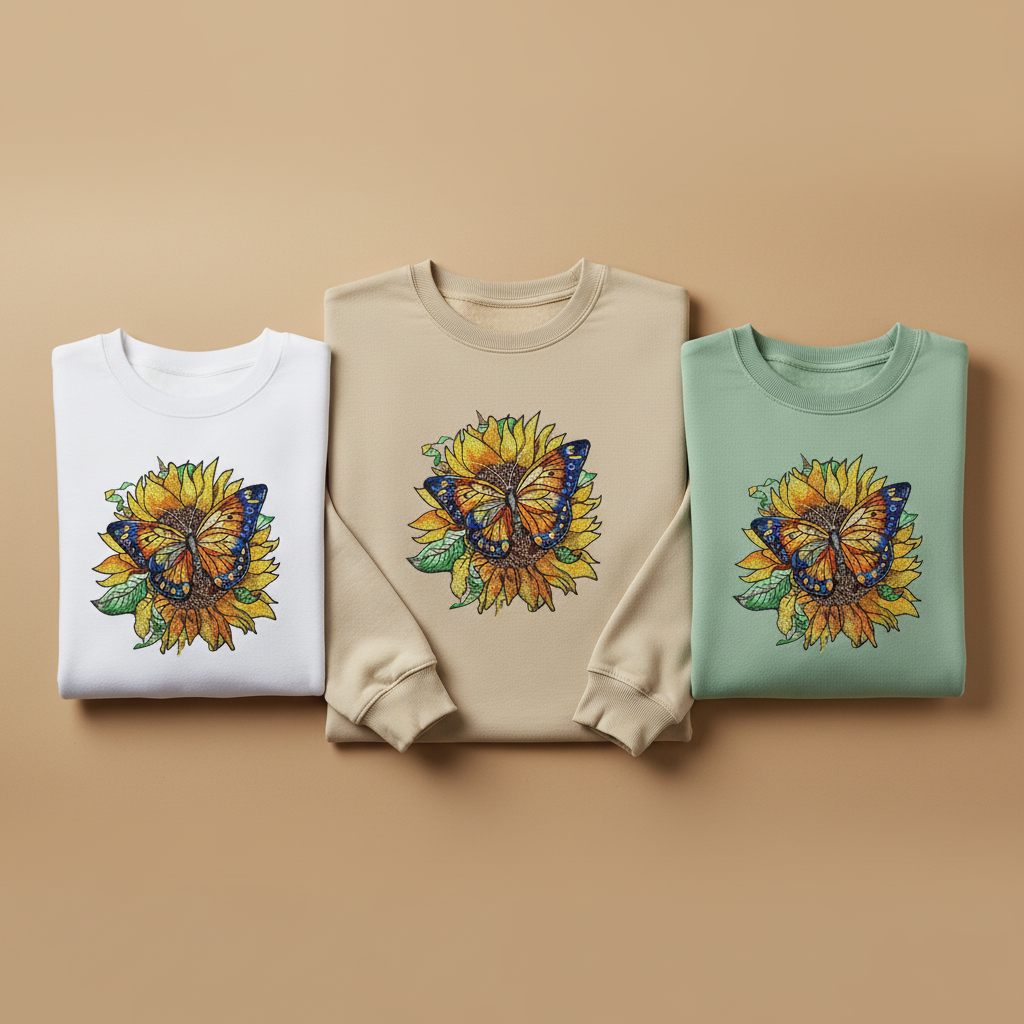 Sunflower Monarch Machine Embroidered Sweatshirt – Hand Finished in Dubai | EmbroMania