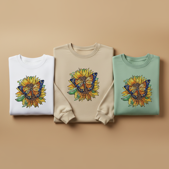 Sunflower Monarch Machine Embroidered Sweatshirt – Hand Finished in Dubai | EmbroMania