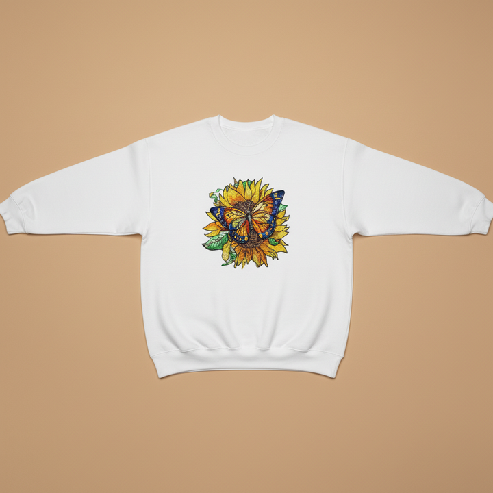 Sunflower Monarch Machine Embroidered Sweatshirt – Hand Finished in Dubai | EmbroMania