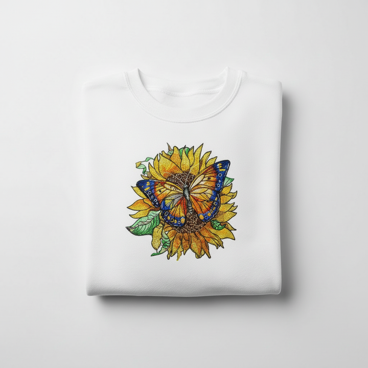 Sunflower Monarch Machine Embroidered Sweatshirt – Hand Finished in Dubai | EmbroMania