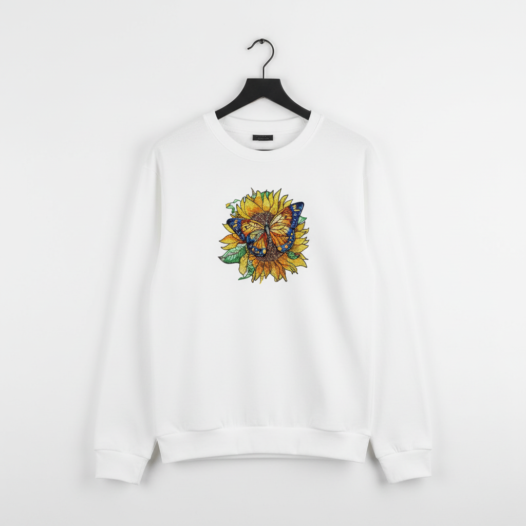 Sunflower Monarch Machine Embroidered Sweatshirt – Hand Finished in Dubai | EmbroMania
