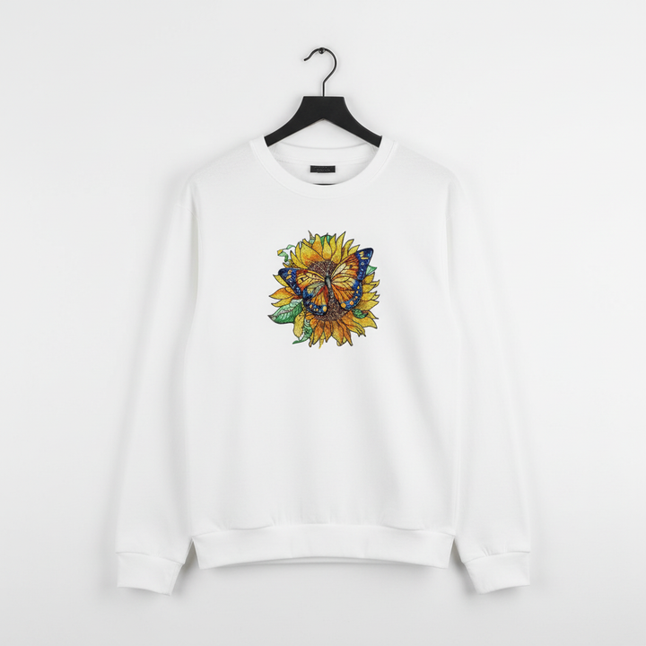 Sunflower Monarch Machine Embroidered Sweatshirt – Hand Finished in Dubai | EmbroMania