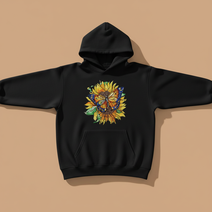 Sun-Kissed Butterfly — Embroidered Hoodie