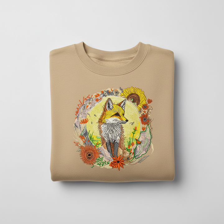 Golden Sun Fox Machine Embroidered Sweatshirt – Hand Finished in Dubai | EmbroMania