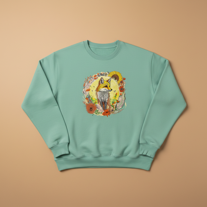 Golden Sun Fox Machine Embroidered Sweatshirt – Hand Finished in Dubai | EmbroMania