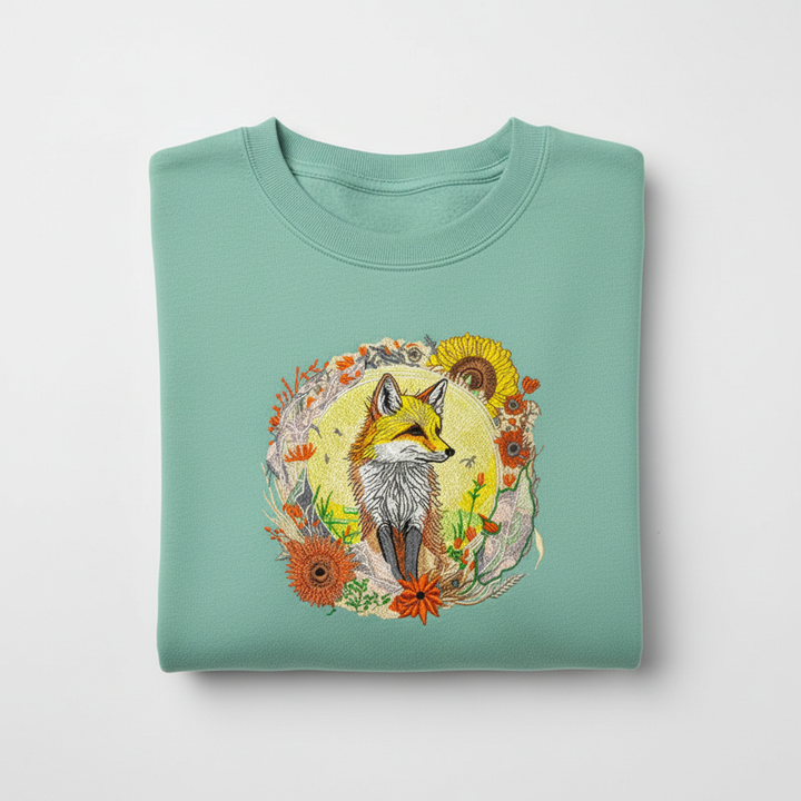 Golden Sun Fox Machine Embroidered Sweatshirt – Hand Finished in Dubai | EmbroMania