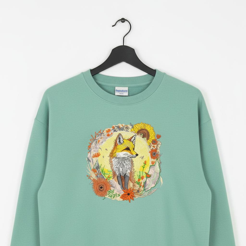 Golden Sun Fox Machine Embroidered Sweatshirt – Hand Finished in Dubai | EmbroMania