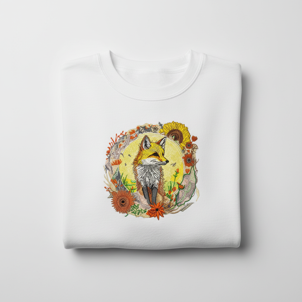 Golden Sun Fox Machine Embroidered Sweatshirt – Hand Finished in Dubai | EmbroMania