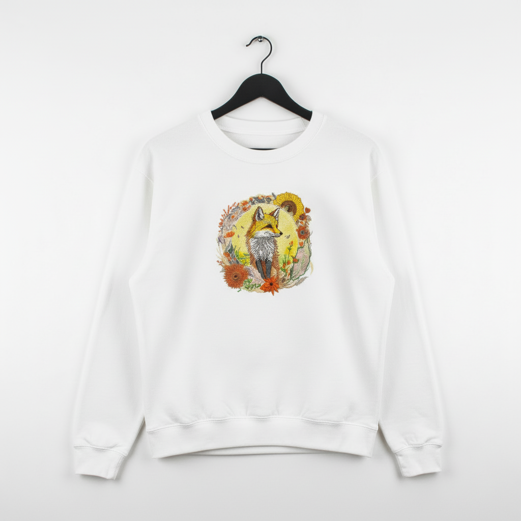 Golden Sun Fox Machine Embroidered Sweatshirt – Hand Finished in Dubai | EmbroMania