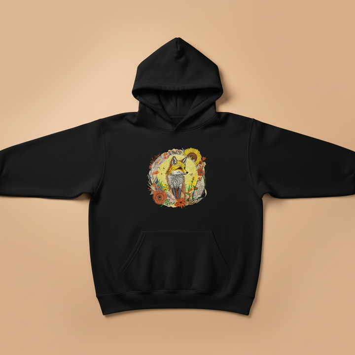 Golden Sun Fox Machine Embroidered Hoodie – Hand Finished in Dubai | EmbroMania