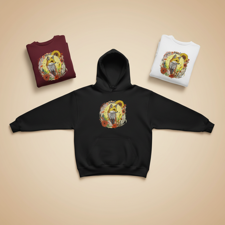 Golden Sun Fox Machine Embroidered Hoodie – Hand Finished in Dubai | EmbroMania