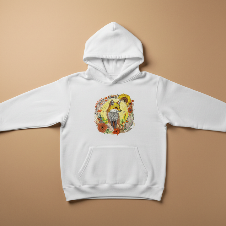 Golden Sun Fox Machine Embroidered Hoodie – Hand Finished in Dubai | EmbroMania