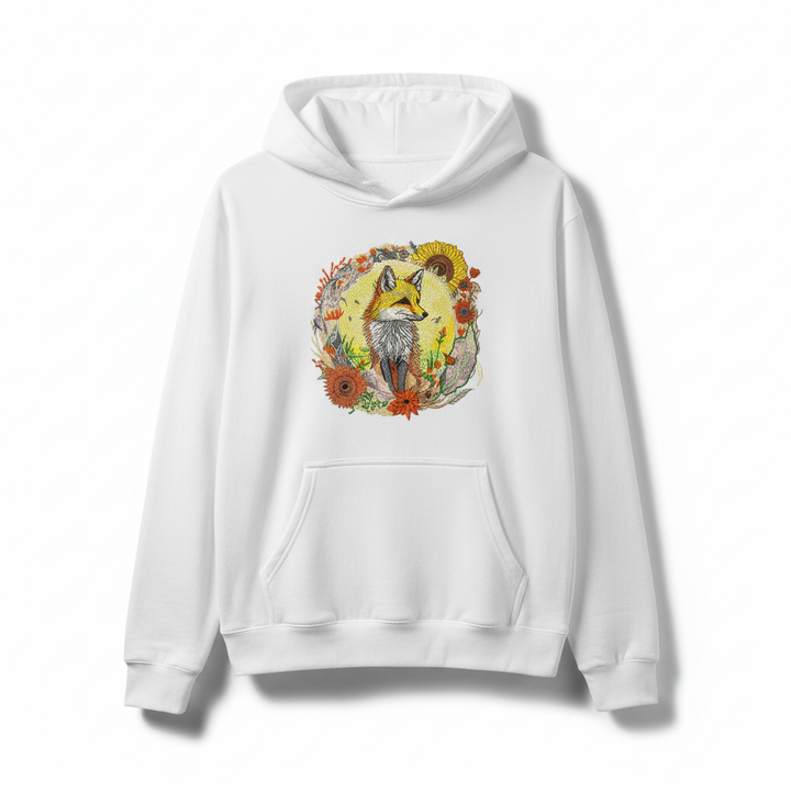 Golden Sun Fox Machine Embroidered Hoodie – Hand Finished in Dubai | EmbroMania