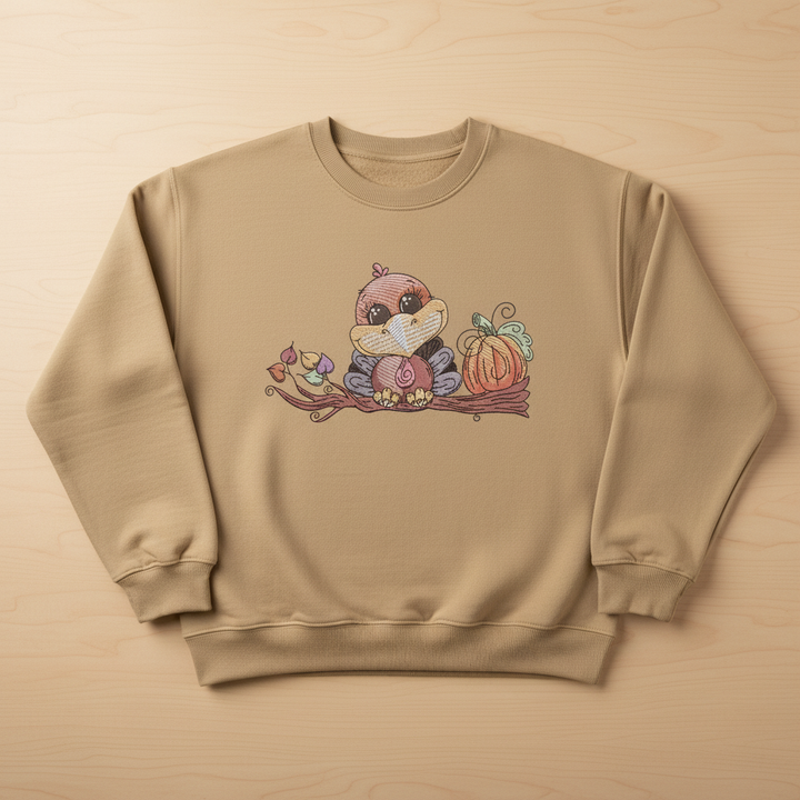 Turkey &amp; Pumpkin Machine Embroidered Sweatshirt – Hand Finished in Dubai | EmbroMania