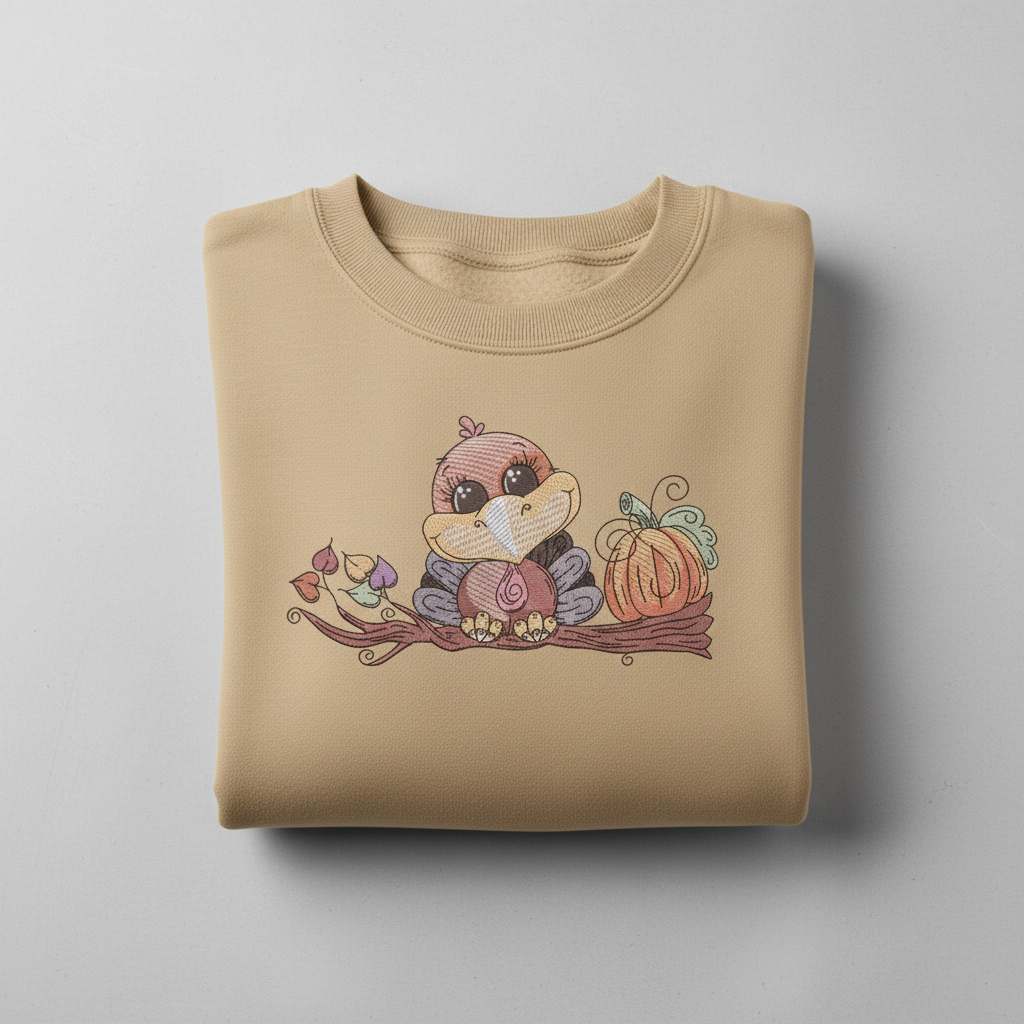 Turkey &amp; Pumpkin Machine Embroidered Sweatshirt – Hand Finished in Dubai | EmbroMania