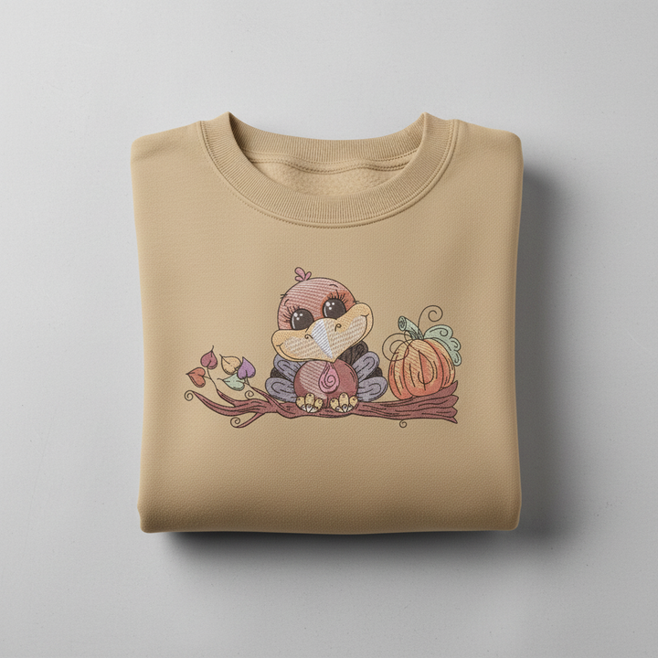 Turkey &amp; Pumpkin Machine Embroidered Sweatshirt – Hand Finished in Dubai | EmbroMania