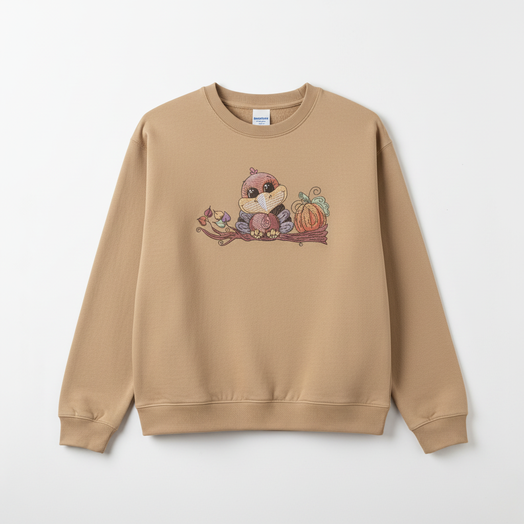 Turkey &amp; Pumpkin Machine Embroidered Sweatshirt – Hand Finished in Dubai | EmbroMania