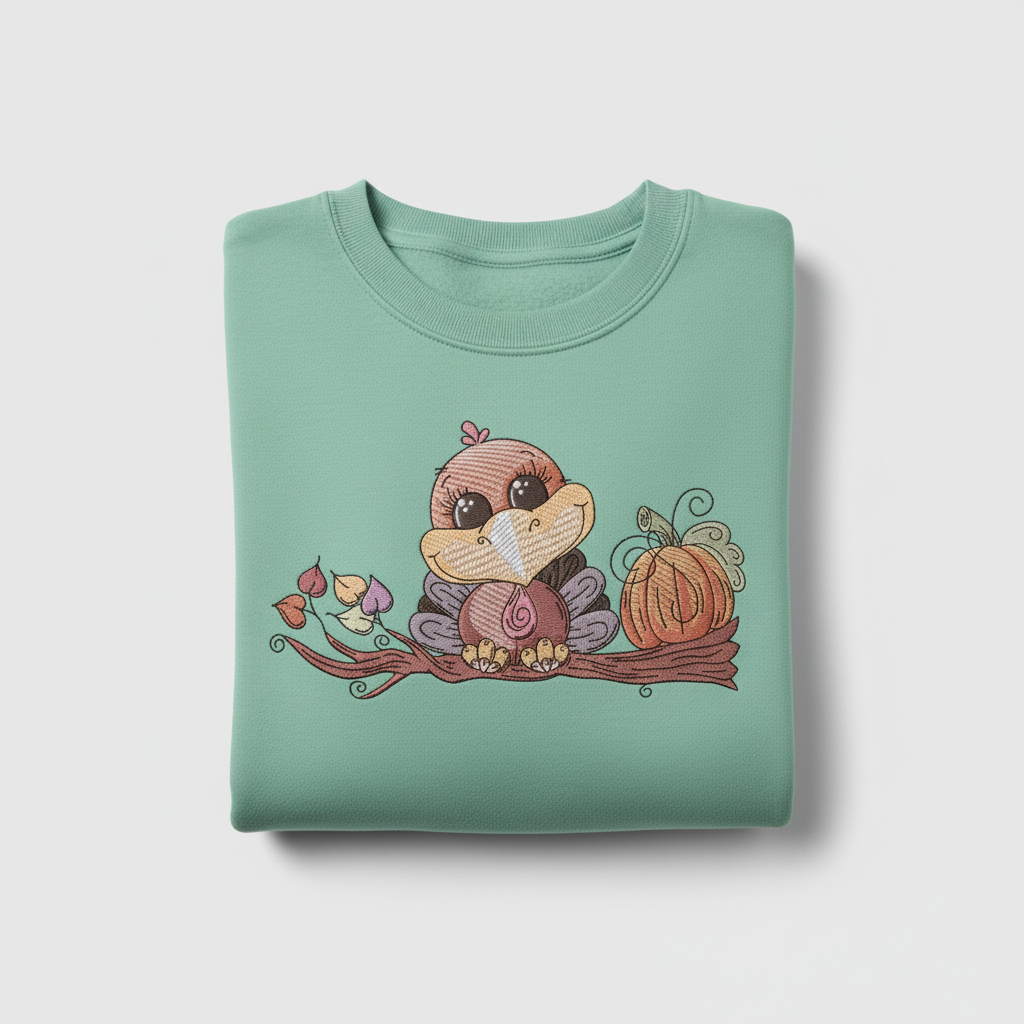 Turkey &amp; Pumpkin Machine Embroidered Sweatshirt – Hand Finished in Dubai | EmbroMania