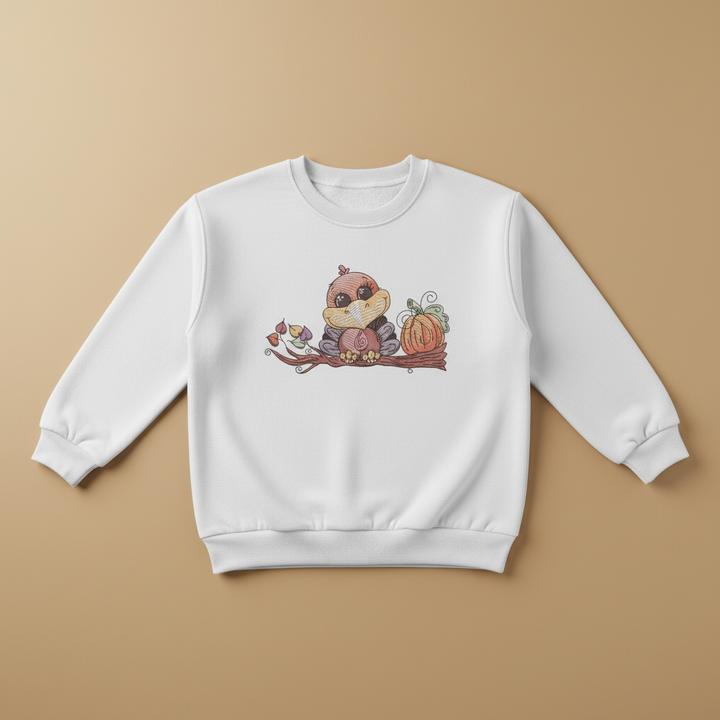 Turkey &amp; Pumpkin Machine Embroidered Sweatshirt – Hand Finished in Dubai | EmbroMania
