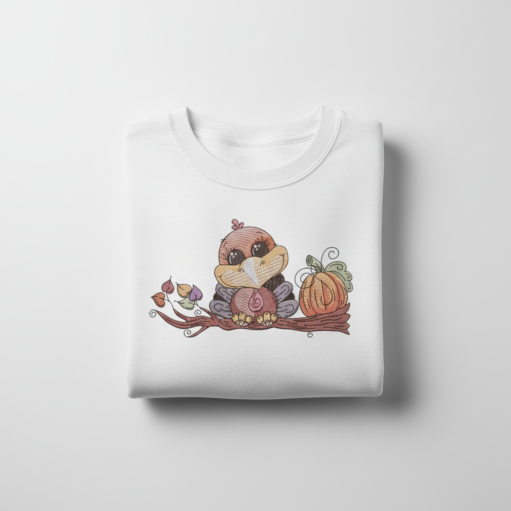 Turkey &amp; Pumpkin Machine Embroidered Sweatshirt – Hand Finished in Dubai | EmbroMania