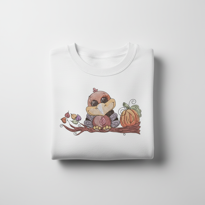 Turkey &amp; Pumpkin Machine Embroidered Sweatshirt – Hand Finished in Dubai | EmbroMania