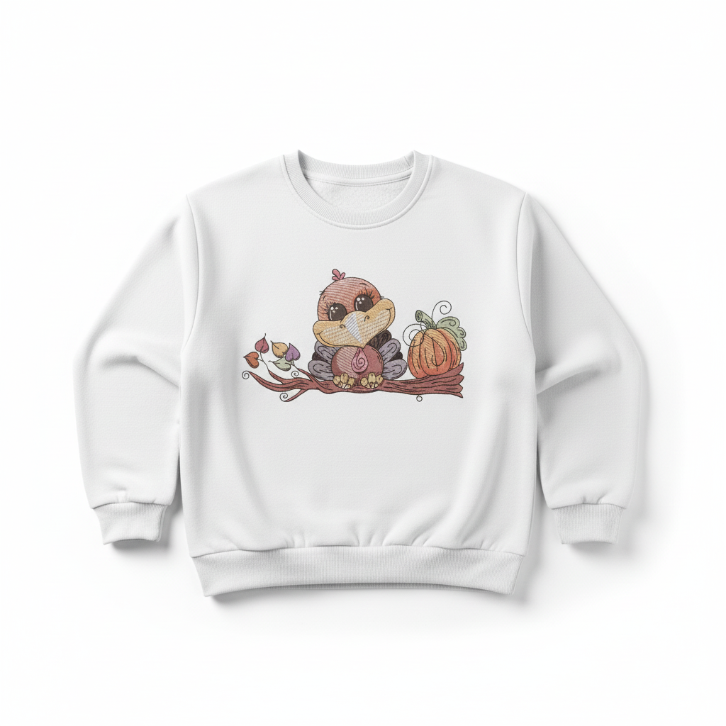 Turkey &amp; Pumpkin Machine Embroidered Sweatshirt – Hand Finished in Dubai | EmbroMania