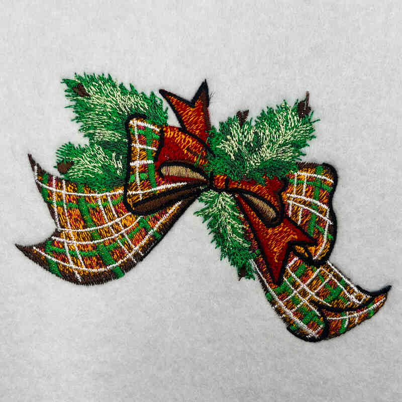 Tartan Ribbon &amp; Evergreen Bow Machine Embroidered Sweatshirt – Hand Finished in Dubai | EmbroMania
