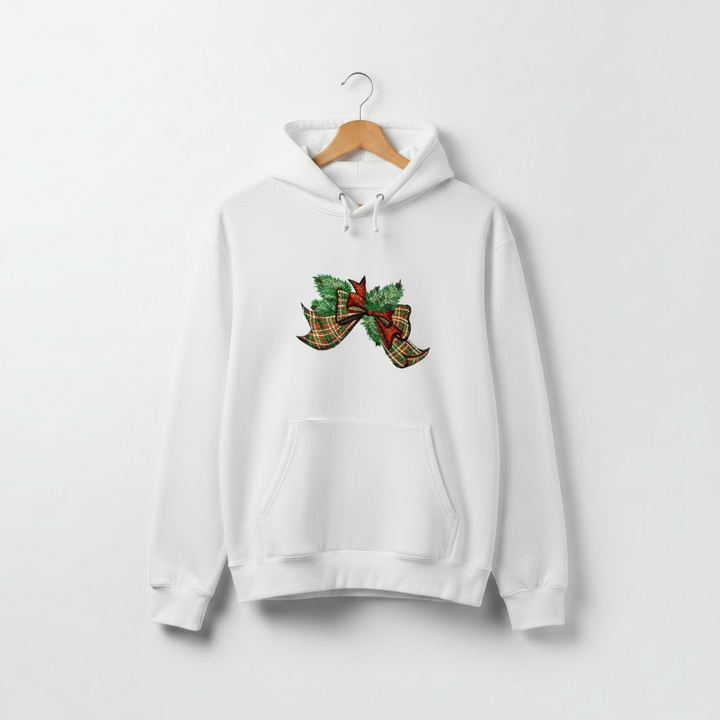 Tartan Ribbon &amp; Evergreen Bow Machine Embroidered Sweatshirt – Hand Finished in Dubai | EmbroMania