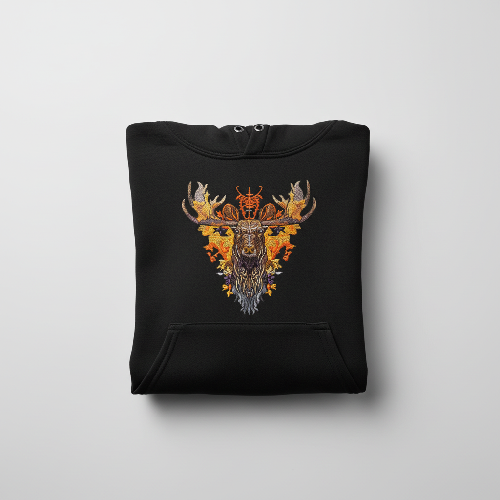 Autumn Leaf Moose — Embroidered Hoodie