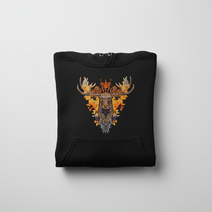 Autumn Leaf Moose — Embroidered Hoodie