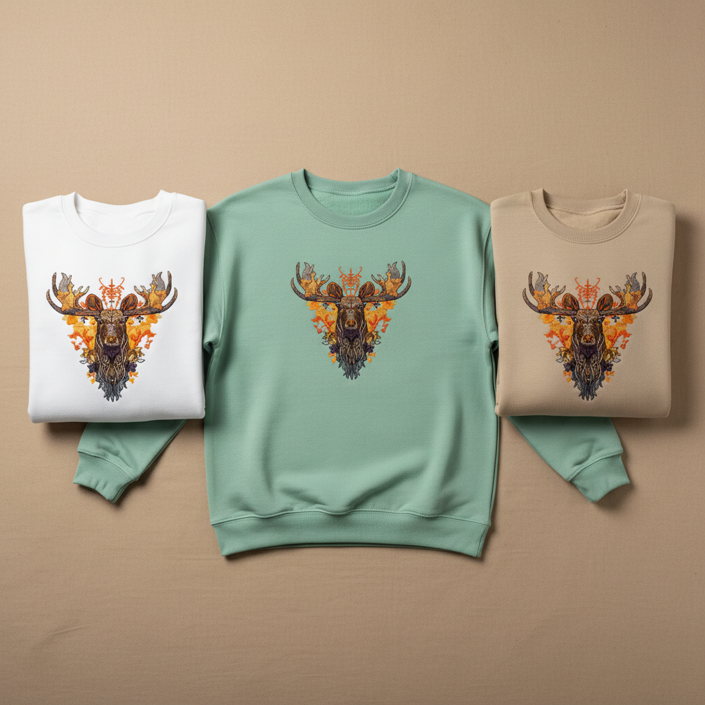Tribal Fire Moose Machine Embroidered Sweatshirt – Hand Finished in Dubai | EmbroMania