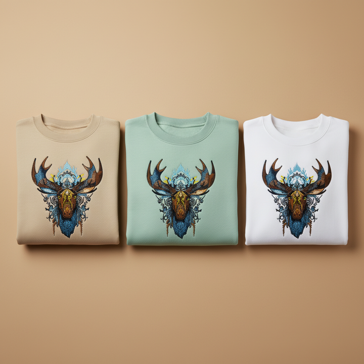 Tribal Moose Machine Embroidered Sweatshirt – Hand Finished in Dubai | EmbroMania