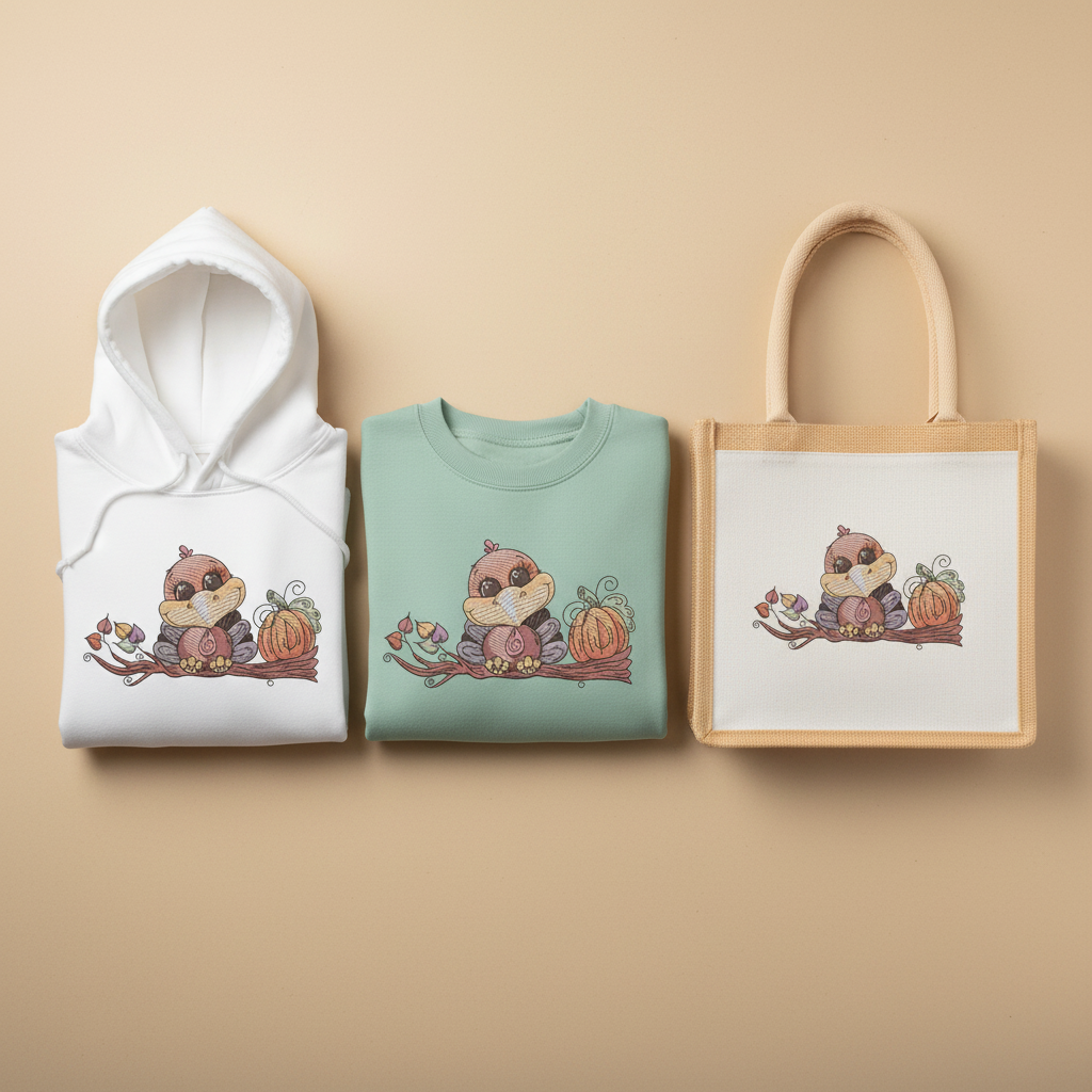 Turkey & Pumpkin Machine Embroidered Sweatshirt – Hand Finished in Dubai | EmbroMania