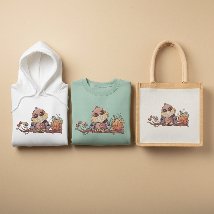 Turkey &amp; Pumpkin Machine Embroidered Sweatshirt – Hand Finished in Dubai | EmbroMania