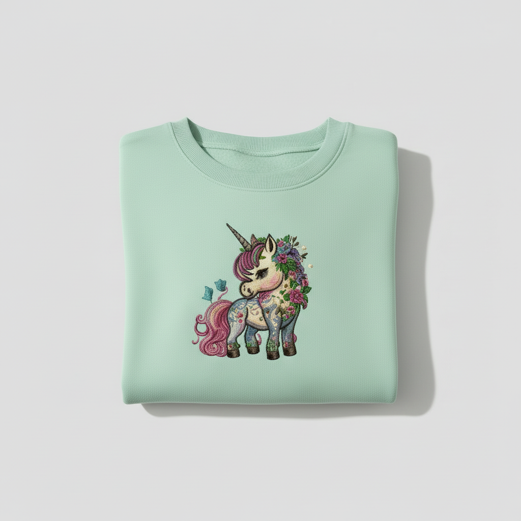 Majestic Floral Unicorn Machine Embroidered Sweatshirt – Hand Finished in Dubai | EmbroMania
