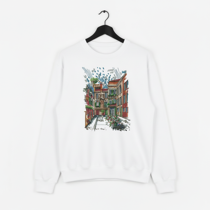 Urban Cityscape Machine Embroidered Sweatshirt – Hand Finished in Dubai | EmbroMania
