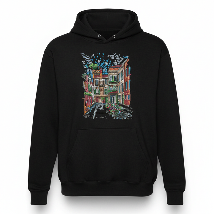 Blooming Facade Machine Embroidered Hoodie – Hand Finished in Dubai | EmbroMania