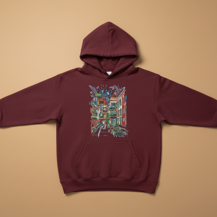 Blooming Facade Machine Embroidered Hoodie – Hand Finished in Dubai | EmbroMania