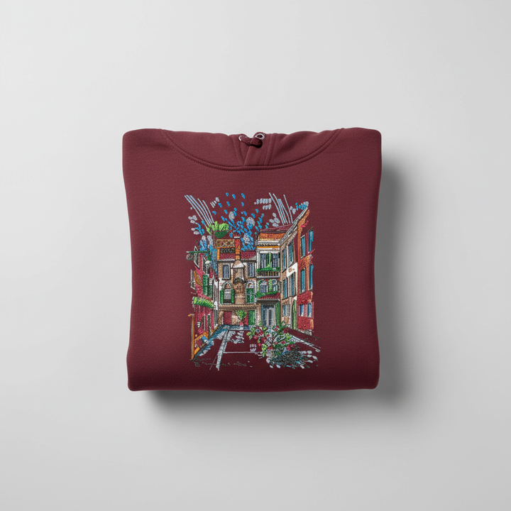 Blooming Facade Machine Embroidered Hoodie – Hand Finished in Dubai | EmbroMania