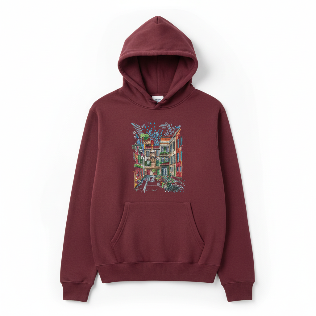 Blooming Facade Machine Embroidered Hoodie – Hand Finished in Dubai | EmbroMania