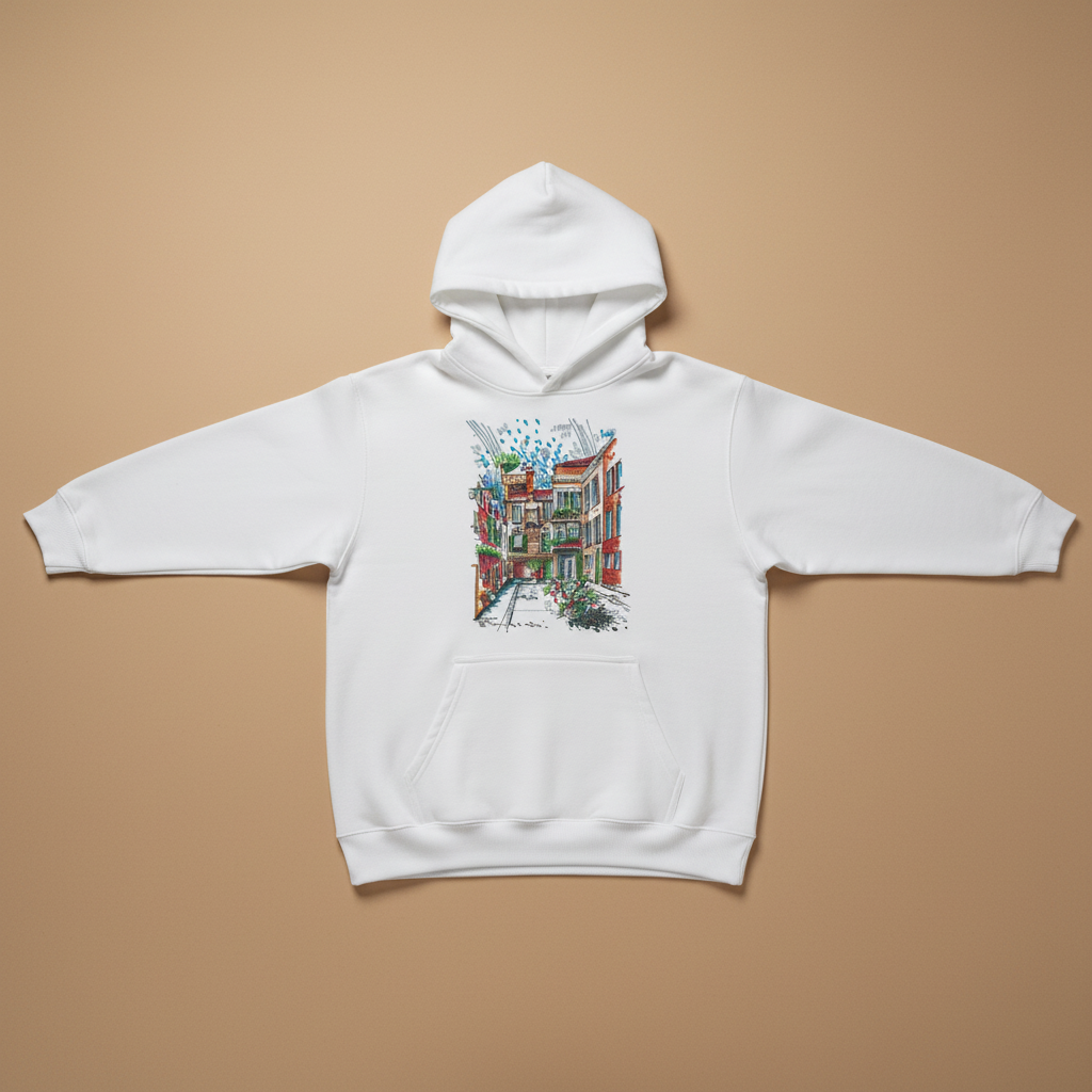 Blooming Facade Machine Embroidered Hoodie – Hand Finished in Dubai | EmbroMania