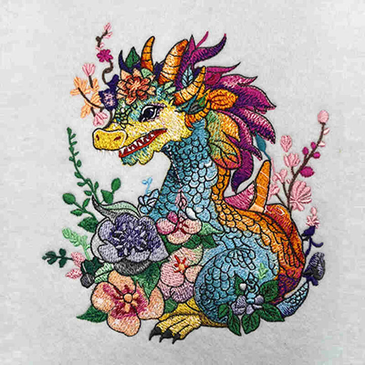 Vivid Bloom Dragon Machine Embroidered Sweatshirt – Hand Finished in Dubai | EmbroMania