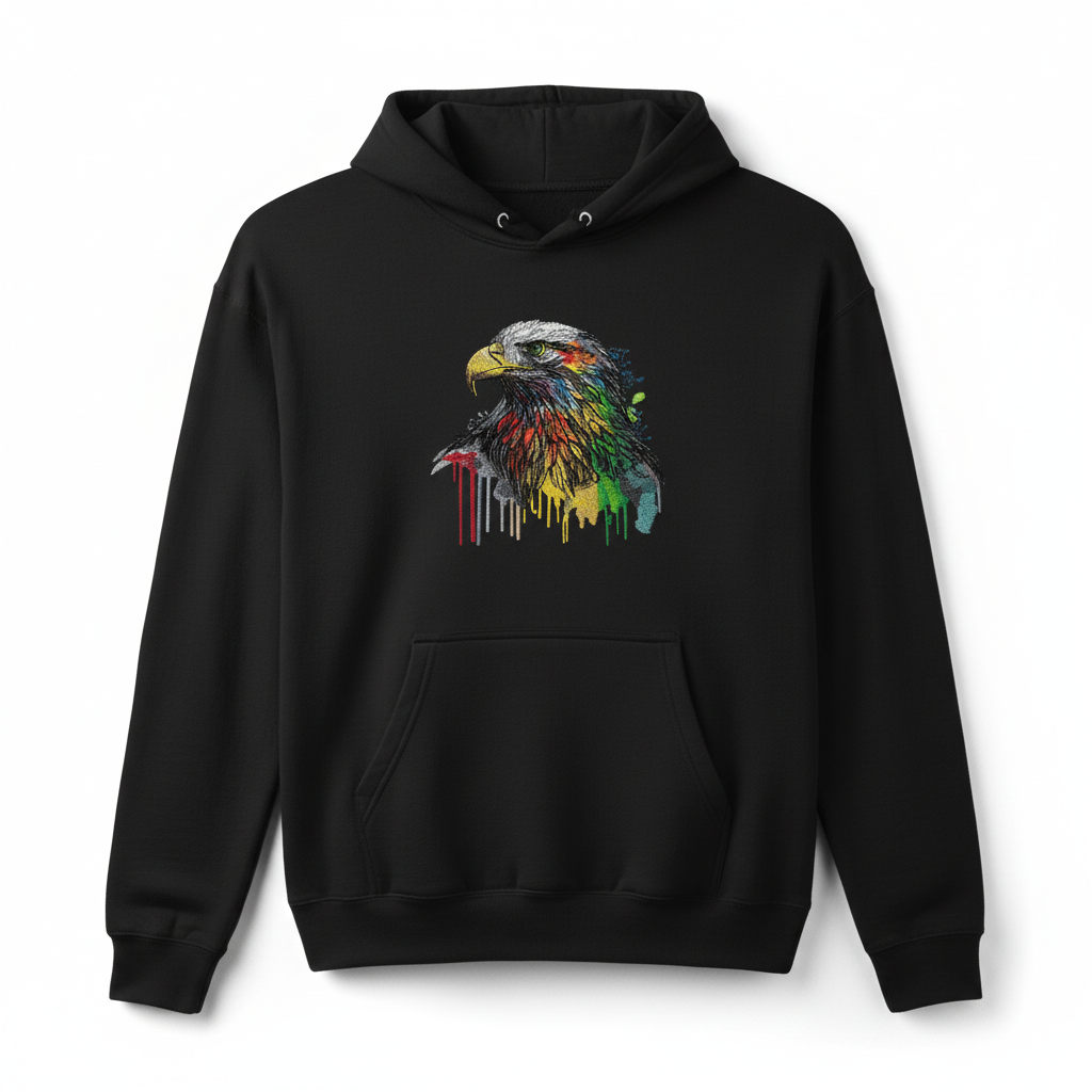 Vivid Eagle Machine Embroidered Hoodie – Hand Finished in Dubai | EmbroMania